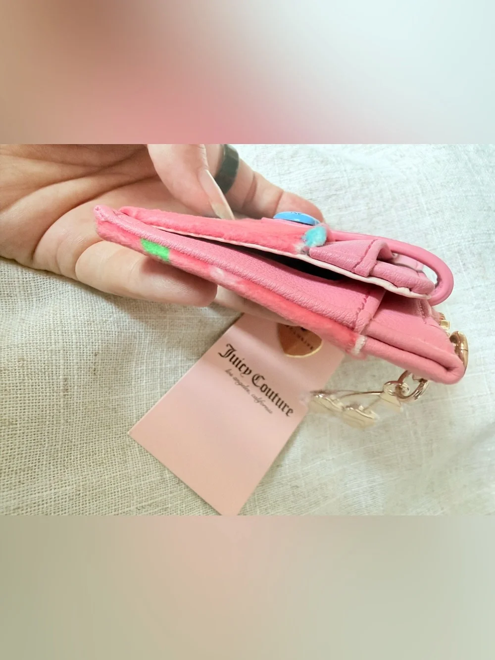 Juicy Couture Pink Velour Cherry Card Holder Wallet NWT